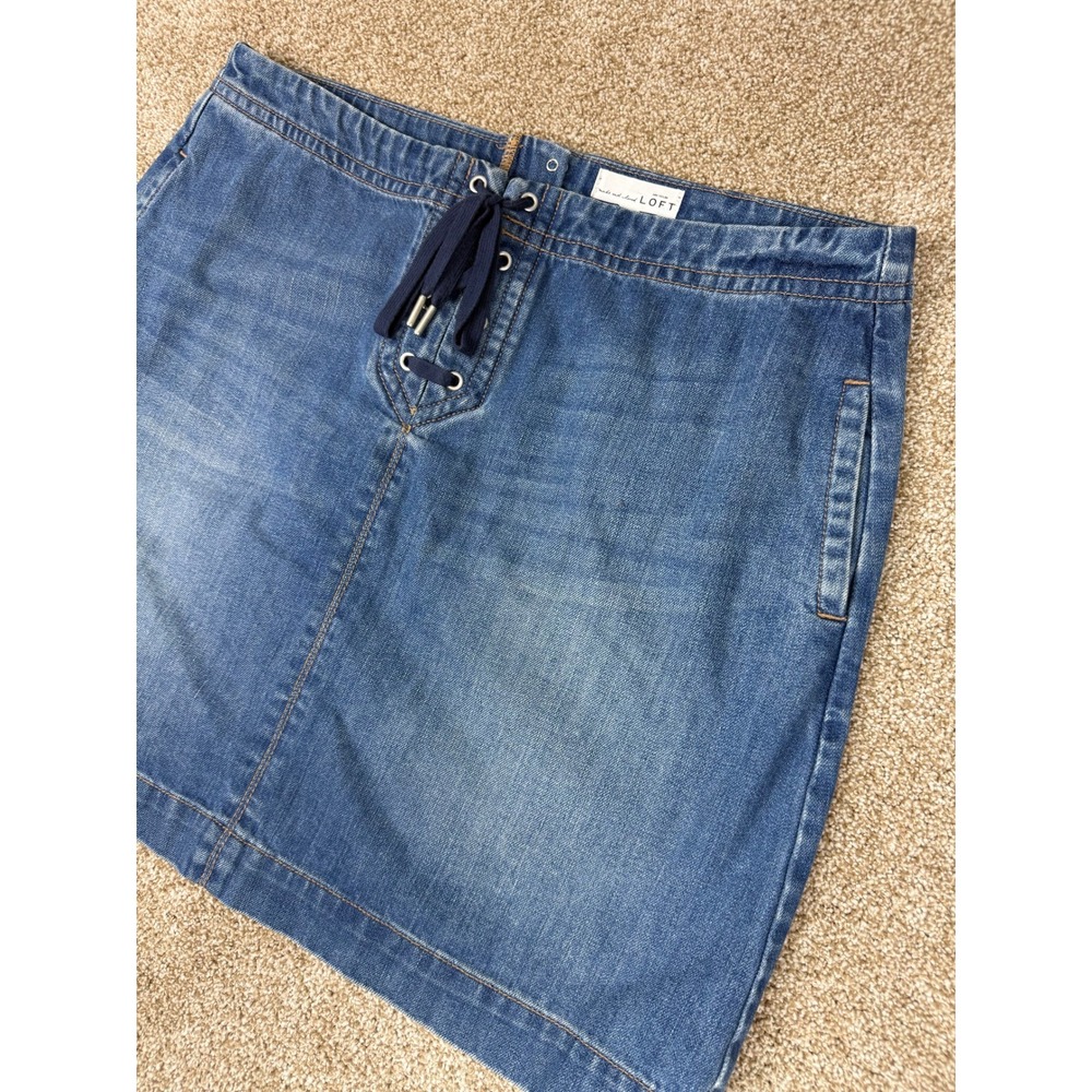 Ann Taylor Loft Womens Jean Skirt Blue Denim Lace Up Mini 14 Boho Indie Cotton